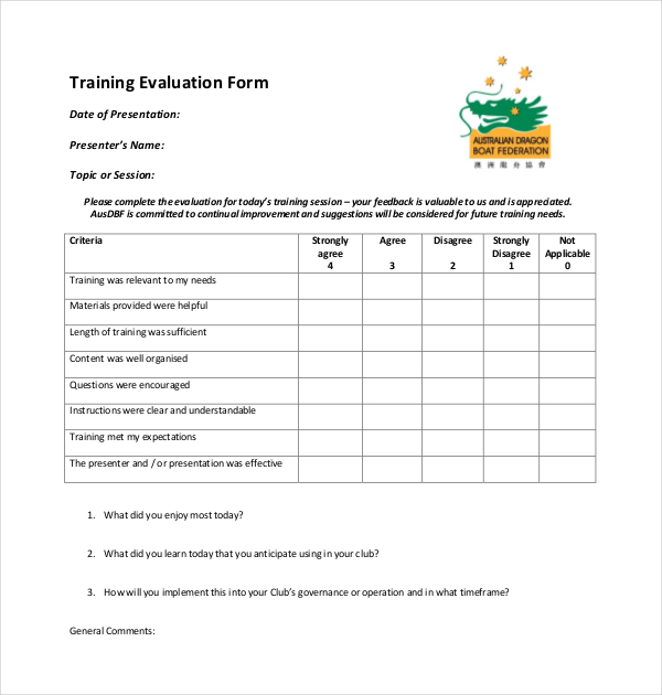 FREE 20+ Sample Training Evaluation Forms in PDF MS Word Excel