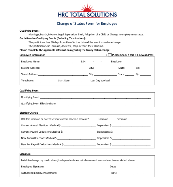 FREE 9+ Sample Employee Status Change Forms in PDF MS Word Excel
