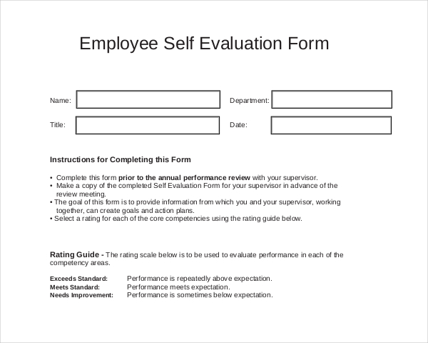 FREE 12+ Sample Self Evaluation Forms in PDF | MS Word | Excel