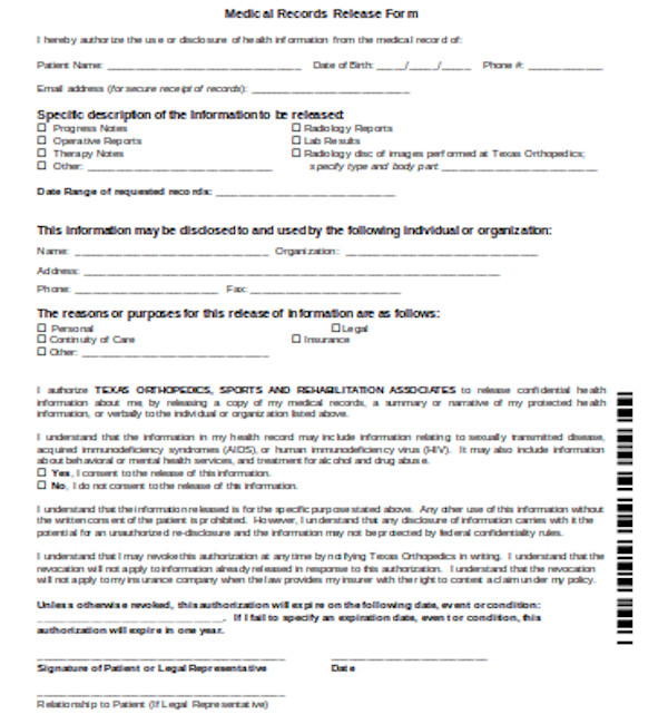 FREE 21+ Sample Medical Records Release Forms in PDF Word Excel