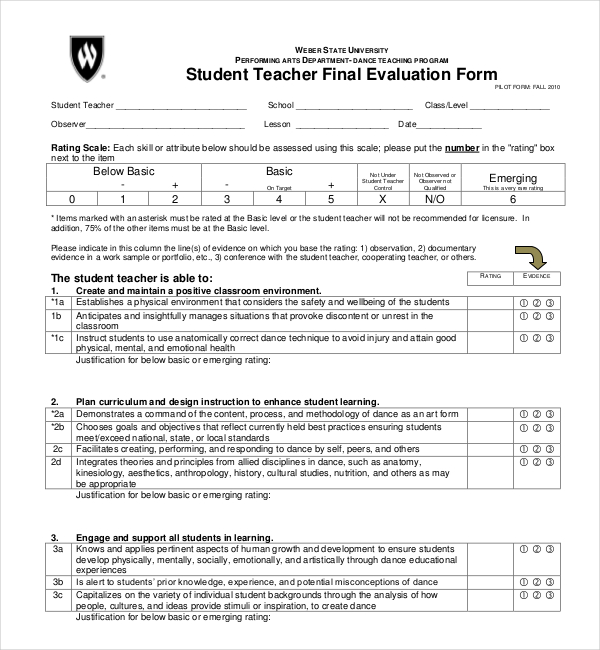 FREE 18+ Sample Student Evaluation Forms in PDF MS Word Excel
