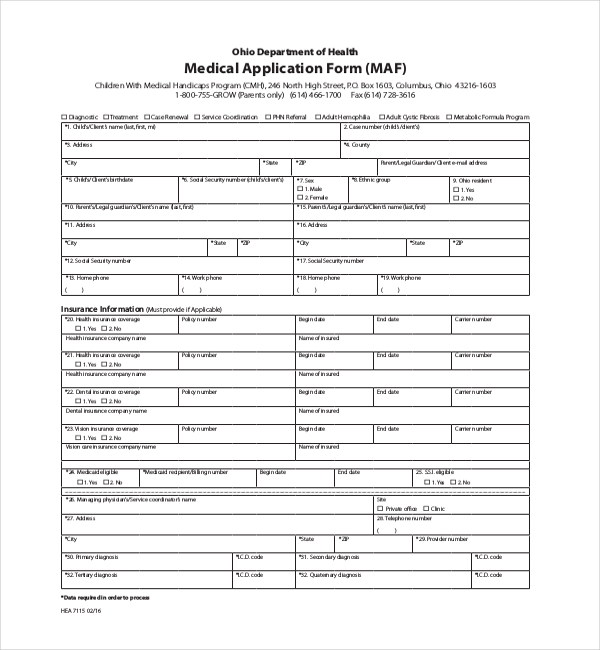 FREE 9+ Sample Medical Application Forms in PDF MS Word Excel
