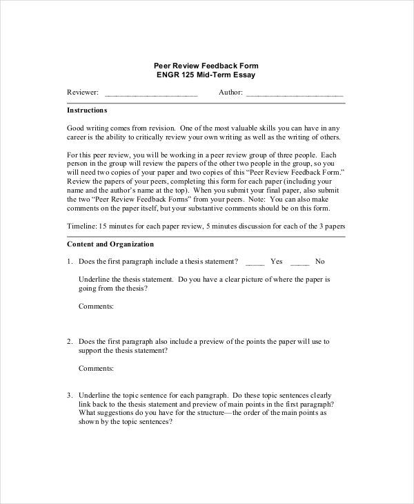 FREE 8+ Sample Peer Feedback Forms in PDF MS Word