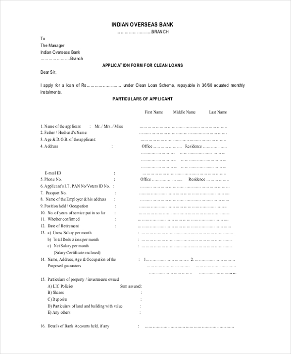 FREE 12+ Loan Application Form Samples, PDF, MS Word, Google Docs, Excel