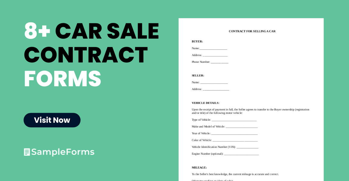 FREE 8+ Sample Car Sale Contract Forms in PDF MS Word