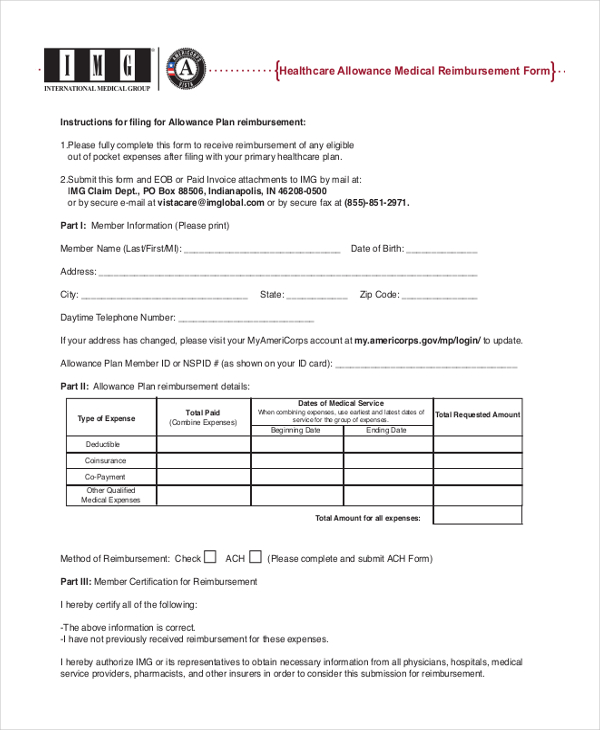 FREE 12+ Sample Medical Reimbursement Forms in PDF Excel Word