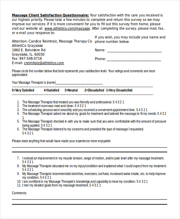 FREE 8+ Sample Client Satisfaction Questionnaire Forms in PDF MS Word