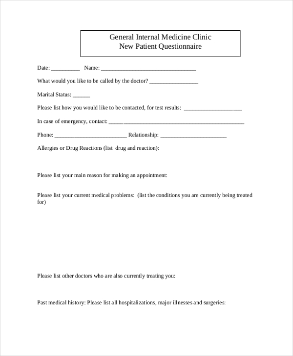 FREE 11+ Sample Medical Questionnaire Forms in PDF MS Word Excel