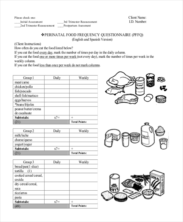 FREE 7+ Sample Food Frequency Questionnaire Forms in PDF MS Word