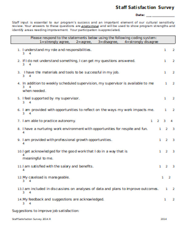 FREE 7+ Sample Staff Satisfaction Survey Forms in PDF Word