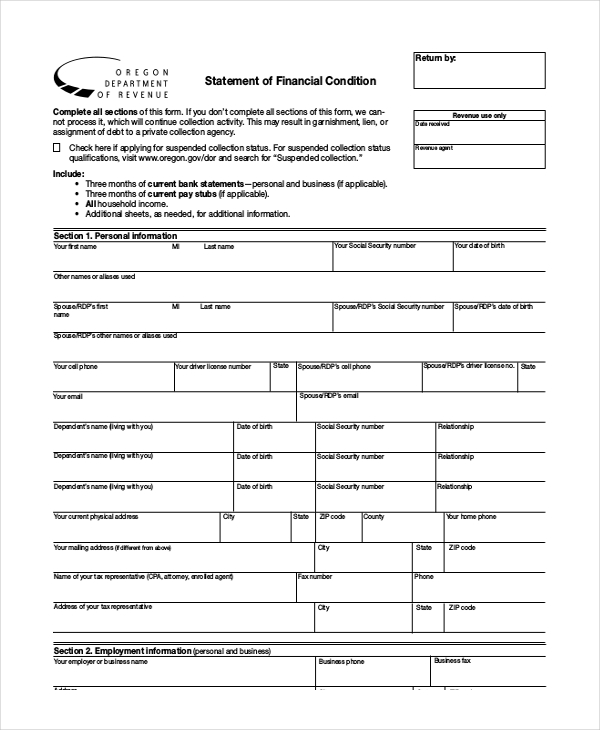 Statement Of Financial Condition Template