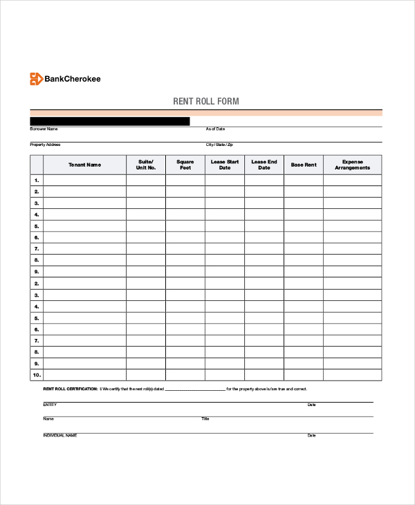 FREE 11+ Sample Rent Roll Forms in PDF Excel Word