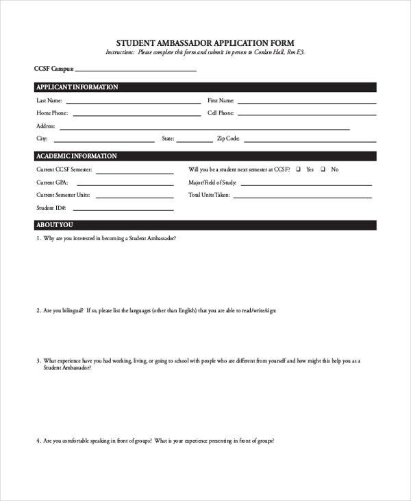 Take a look at the free brand ambassador cover letter sample below and the tips that follow to get the tools you need to write a winning cover letter of i have previously worked as a brand ambassador for miller light, toyota, and a small local beauty salon, representing each brand at trade shows and. FREE 16+ Sample Student Application Forms in PDF | MS Word ...