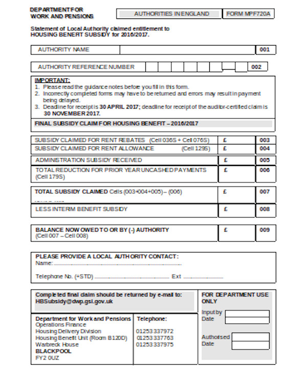 FREE 11+ Sample Housing Benefit Forms in PDF MS Word