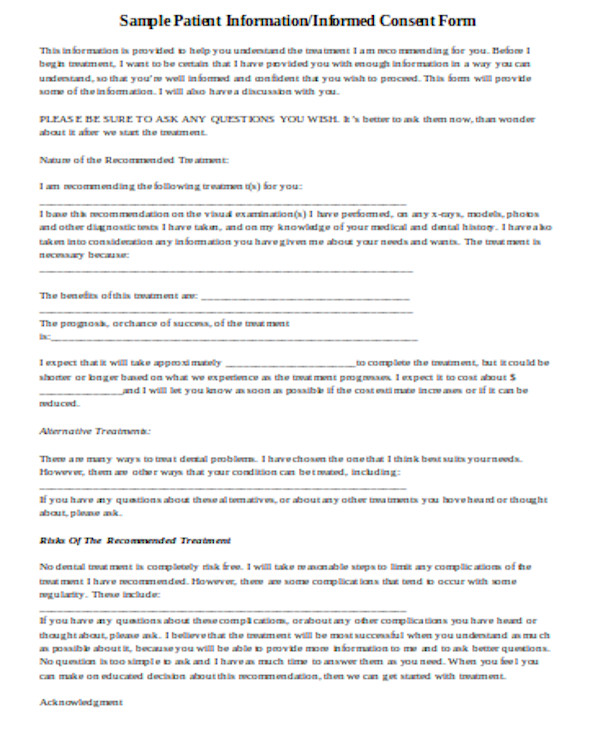 FREE 11+ Sample Dental Consent Forms in PDF Word