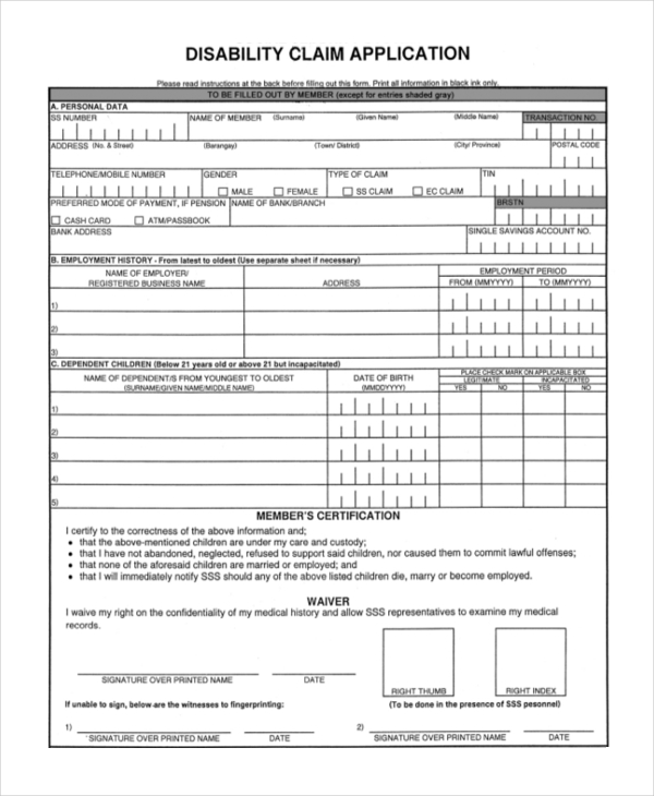 FREE 9+ Sample Disability Claim Forms in PDF MS Word