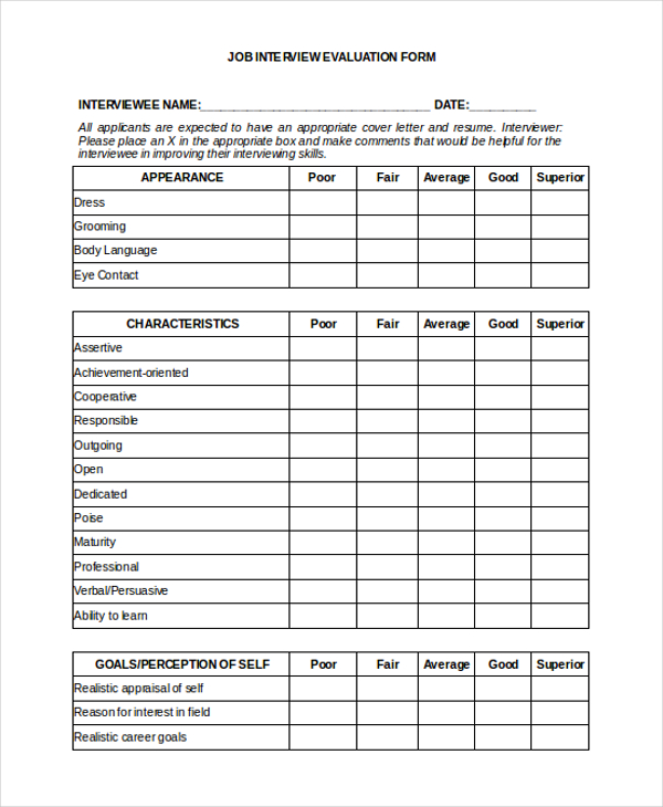 FREE 10+ Sample Job Evaluation Forms in MS Word PDF MS Excel