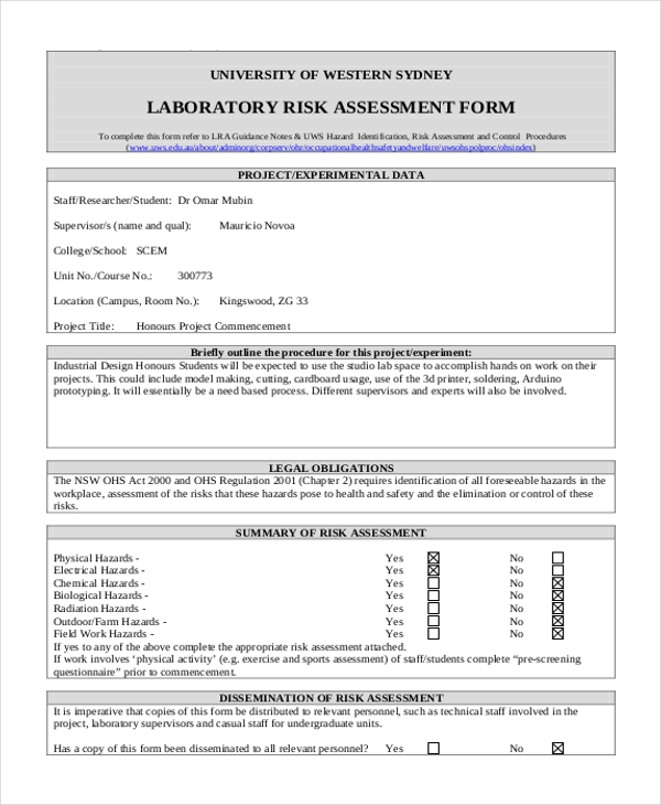 Laboratory Risk Assessment
