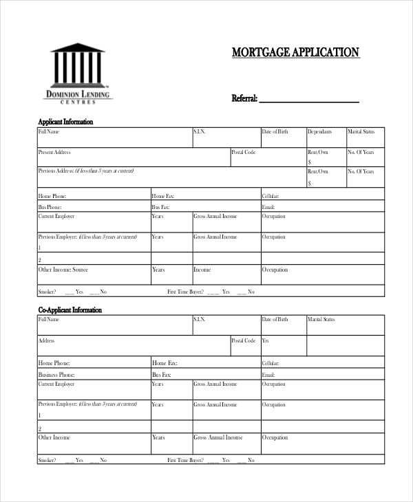 FREE 10+ Sample Mortgage Application Forms in MS Word PDF