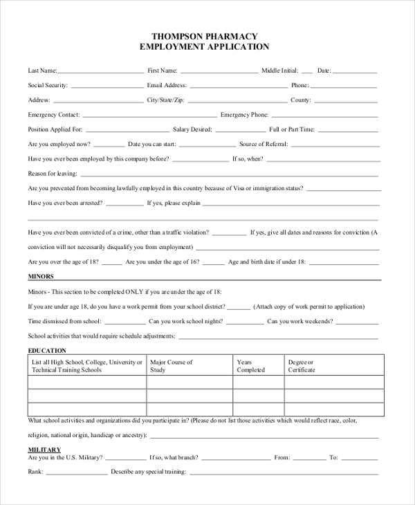FREE 11+ Sample Pharmacy Job Application Forms in PDF Word