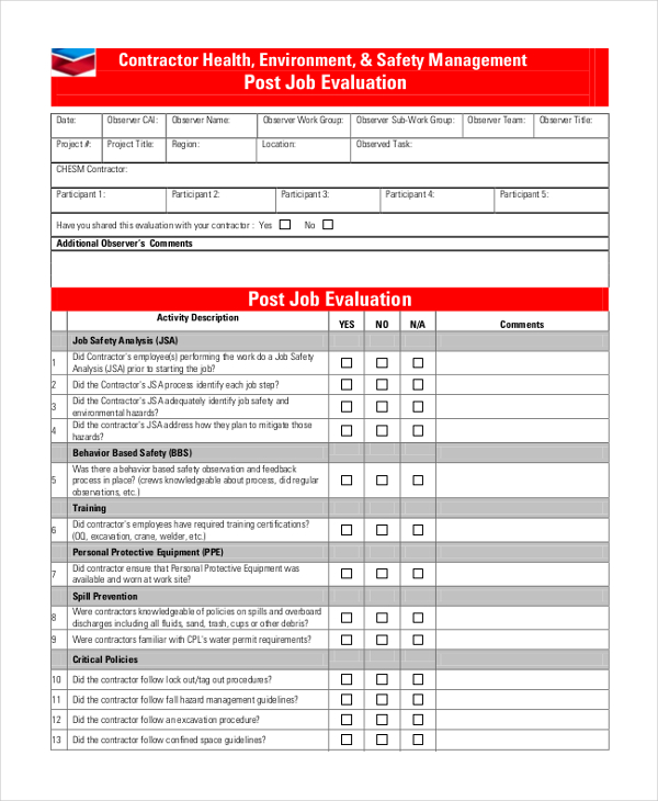 FREE 10+ Sample Job Evaluation Forms in MS Word PDF MS Excel