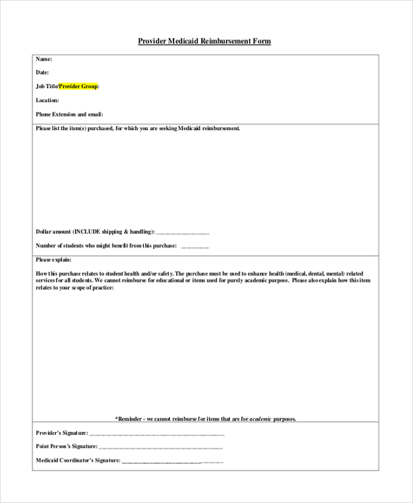FREE 9+ Sample Medicaid Reimbursement Forms in MS Word PDF