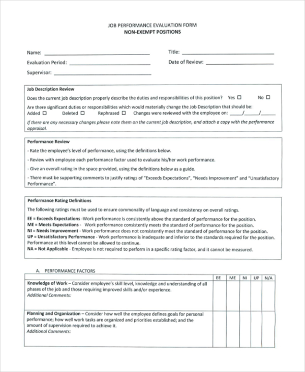 FREE 12+ Sample Job Performance Evaluation Forms in PDF MS Word Excel