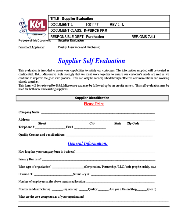 FREE 12+ Sample Supplier Evaluation Forms in PDF MS Word