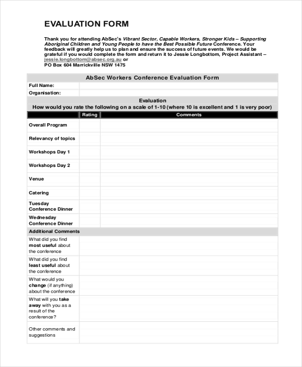 FREE 11+ Sample Conference Evaluation Forms in MS Word PDF Excel