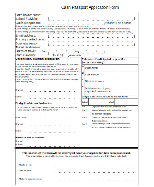 FREE 12+ Sample Passport Application Forms in PDF MS Word Excel