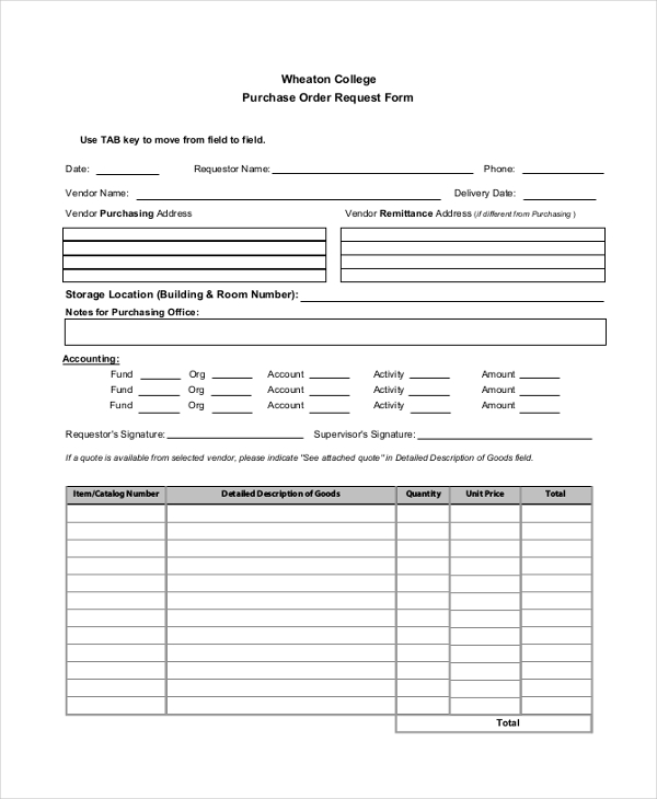 FREE 14+ Sample Purchase Order Request Forms in PDF Excel Word