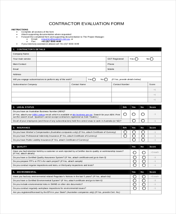 FREE 21+ Sample Contractor Forms in PDF MS Word Excel
