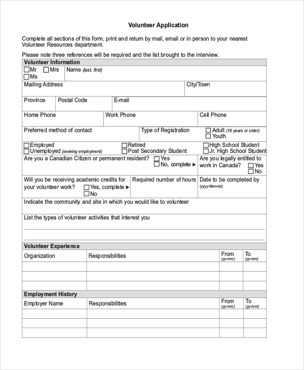 FREE 10+ Sample Volunteer Application Forms in MS Word PDF Excel