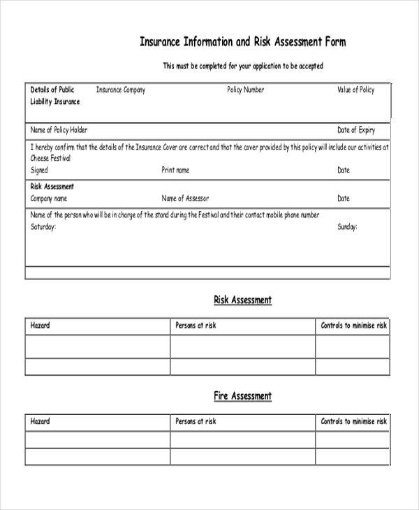 FREE 9+ Sample Insurance Assessment Forms in PDF Excel MS Word