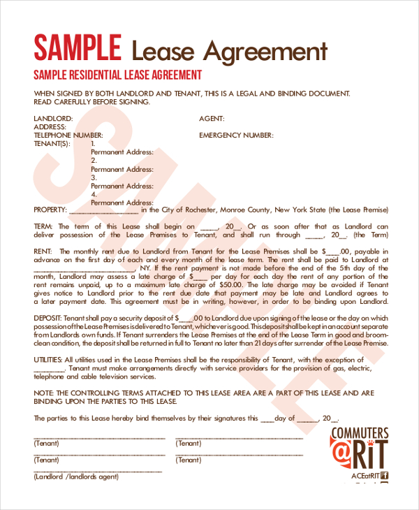 FREE 17+ Sample Lease Agreement Forms in PDF MS Word