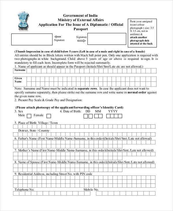 FREE 12+ Sample Passport Application Forms in PDF MS Word Excel