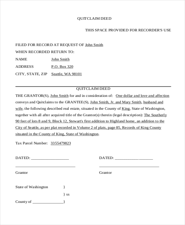 FREE 8+ Sample Quick Claim Deed Forms in PDF MS Word