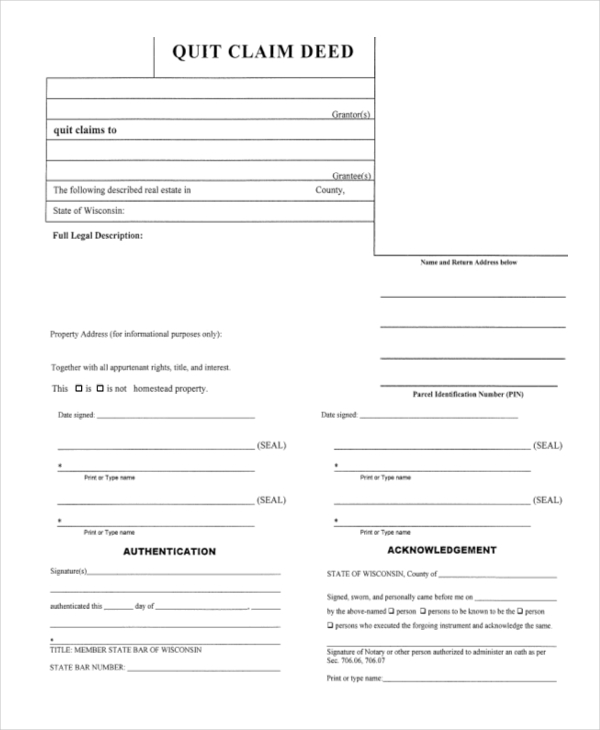 FREE 8+ Sample Quick Claim Deed Forms in PDF | MS Word