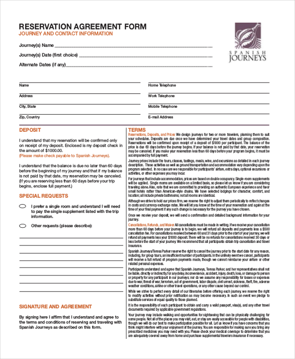 FREE 25+ Reservation Form PDF, MS Word, Google Docs