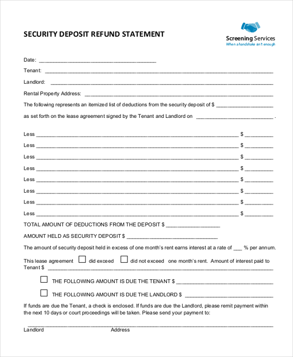 FREE 9+ Sample Security Deposit Refund Forms in PDF MS Word