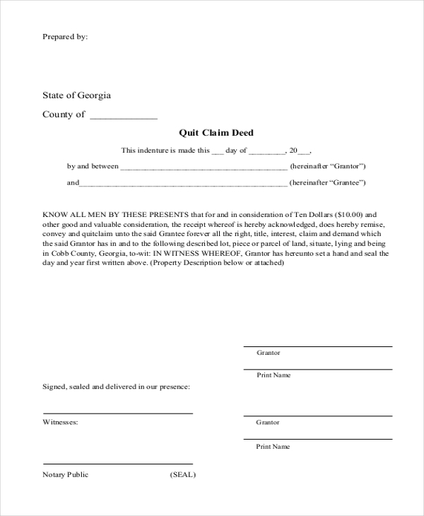 FREE 8+ Sample Quick Claim Deed Forms in PDF MS Word