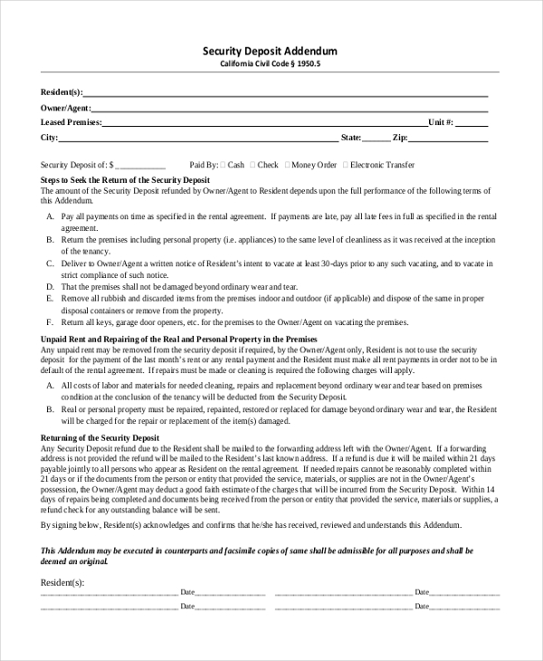 FREE 11+ Sample Security Deposit Forms in PDF MS Word