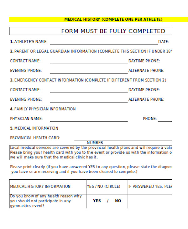 FREE 26+ Medical Form Samples, PDF, MS Word, Google Docs, Excel