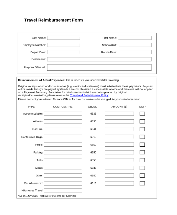 FREE 18+ Sample Reimbursement Forms in PDF MS Word Excel