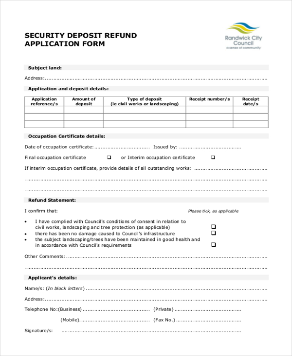 FREE 9+ Sample Security Deposit Refund Forms in PDF MS Word