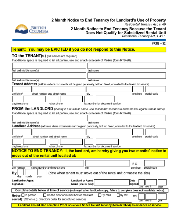 FREE 8+ Eviction Notice Forms & Samples in MS Word PDF