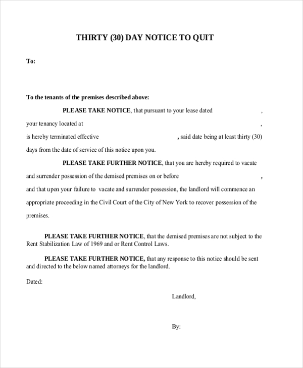 FREE 9+ Sample 30 Day Notice Forms in PDF MS Word