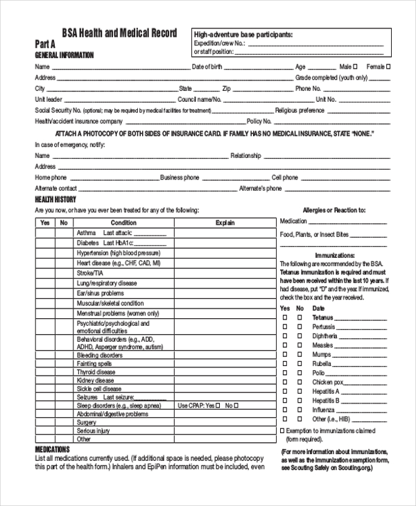 FREE 8+ Sample BSA Medical Forms in PDF MS Word