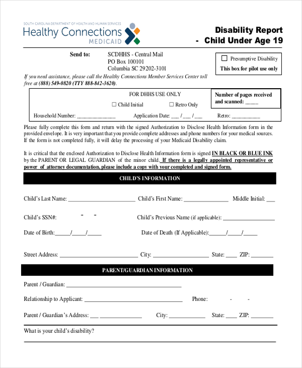 FREE 10+ Sample Child Disability Forms in PDF MS Word