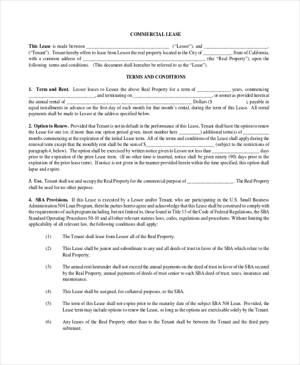 FREE 8+ Sample Commercial Lease Forms in PDF MS Word